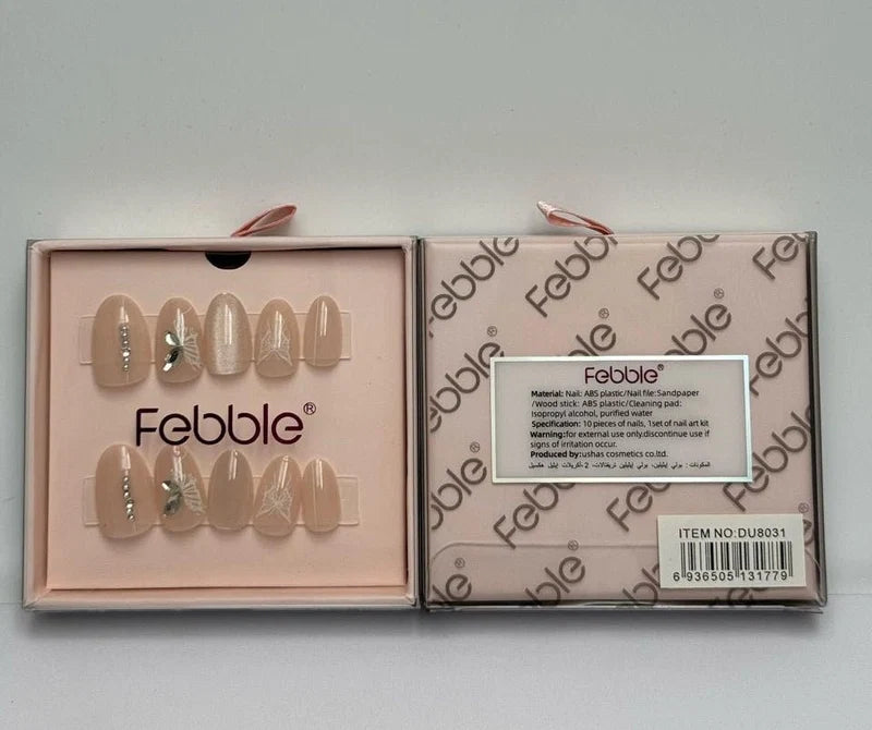 Crystal Leaf Nude Press-On Nails